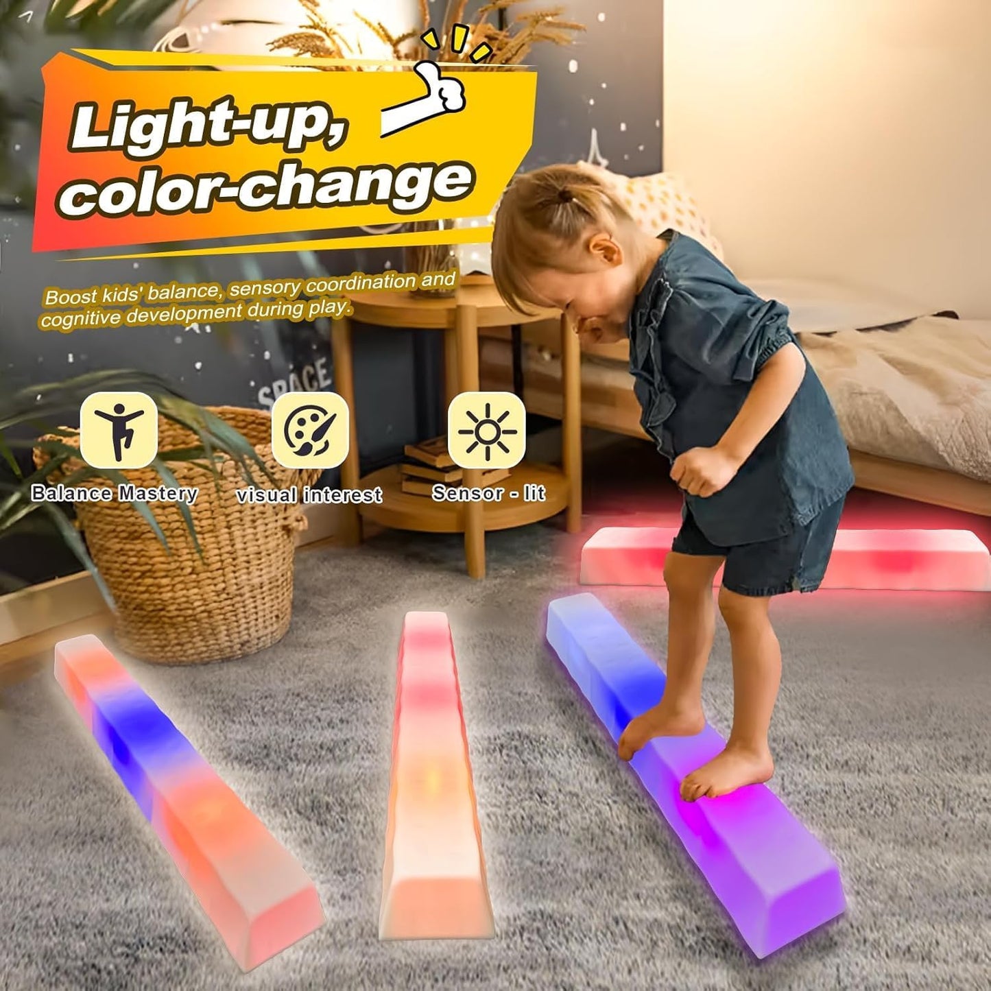 發光平衡組件 3踏石+2平衡木 Light-Up Balance Set&nbsp;(3 Stones + 2 Beams)
