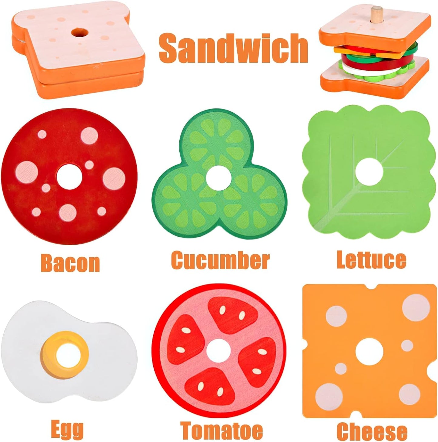 木質漢堡三明治堆疊玩具 Wooden Burger Sandwich Stacking Toy