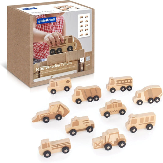 Guidecraft 迷你木製卡車套裝（10件組）－ 幼兒玩具車系列 Mini Wooden Trucks - Set of 10 | Toddler Toy Vehicles