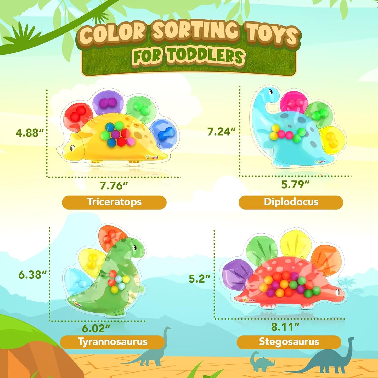 恐龍顏色分類感官玩具 Dinosaur Color Sorting Sensory Toys