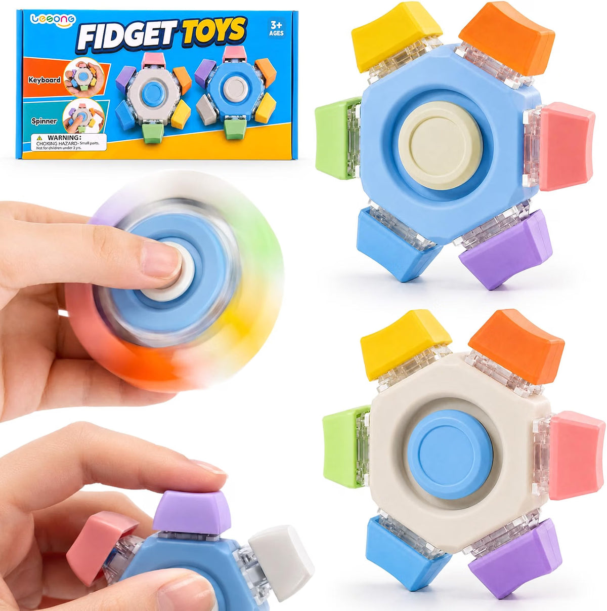 LESONG 二合一鍵帽按壓旋轉指尖陀螺 2-in-1 Clicker Spinner Fidget (Pack of 2)