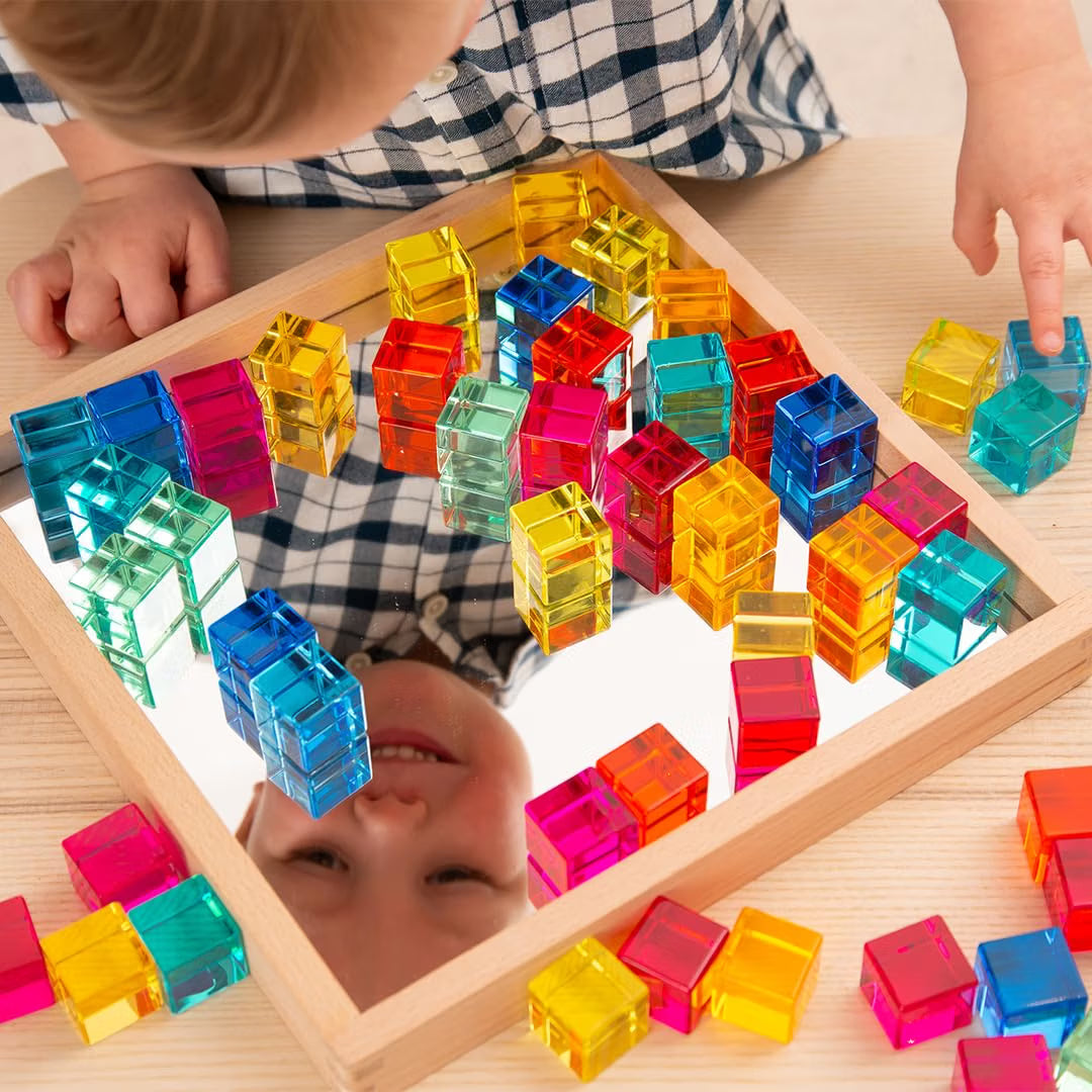 彩虹寶石方塊鏡面木托盤 Tickit Gem Cube Mirror Tray (100 Acrylic Cubes)