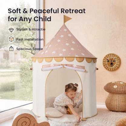 卡其城堡兒童室內遊戲帳篷 Khaki Castle Play Tent for Kids - Portable Indoor Playhouse