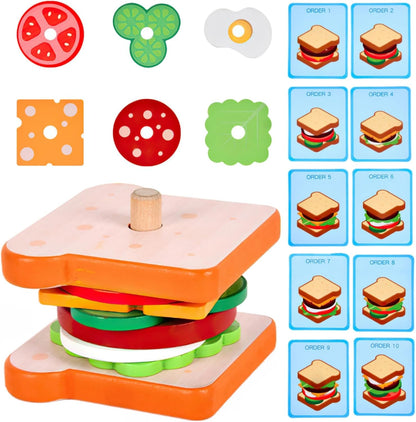 木質漢堡三明治堆疊玩具 Wooden Burger Sandwich Stacking Toy