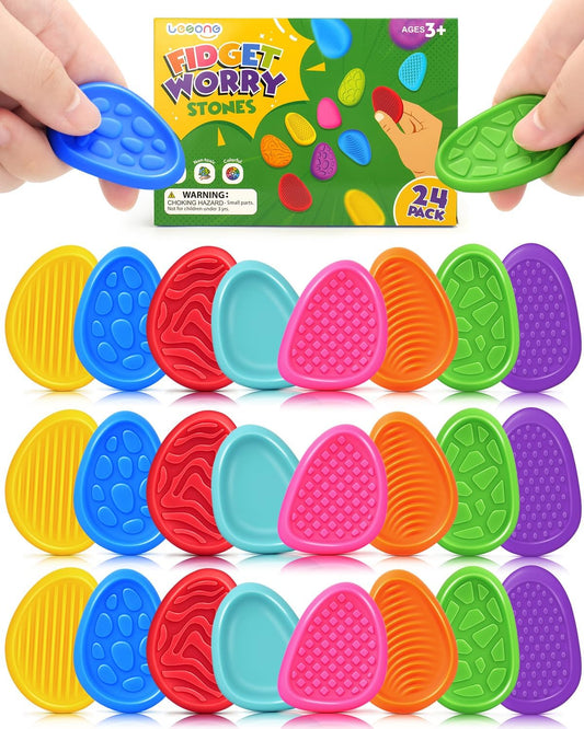 LESONG 紋理紓壓石 Textured Worry Stones – 24 Pack