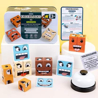 木製變臉魔方配對遊戲 Wooden Face Blocks Matching Game