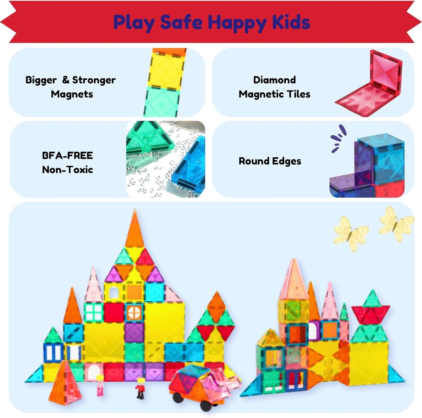 彩虹城堡磁力積木 90片 Rainbow Castle Magnetic Tiles 90PCS