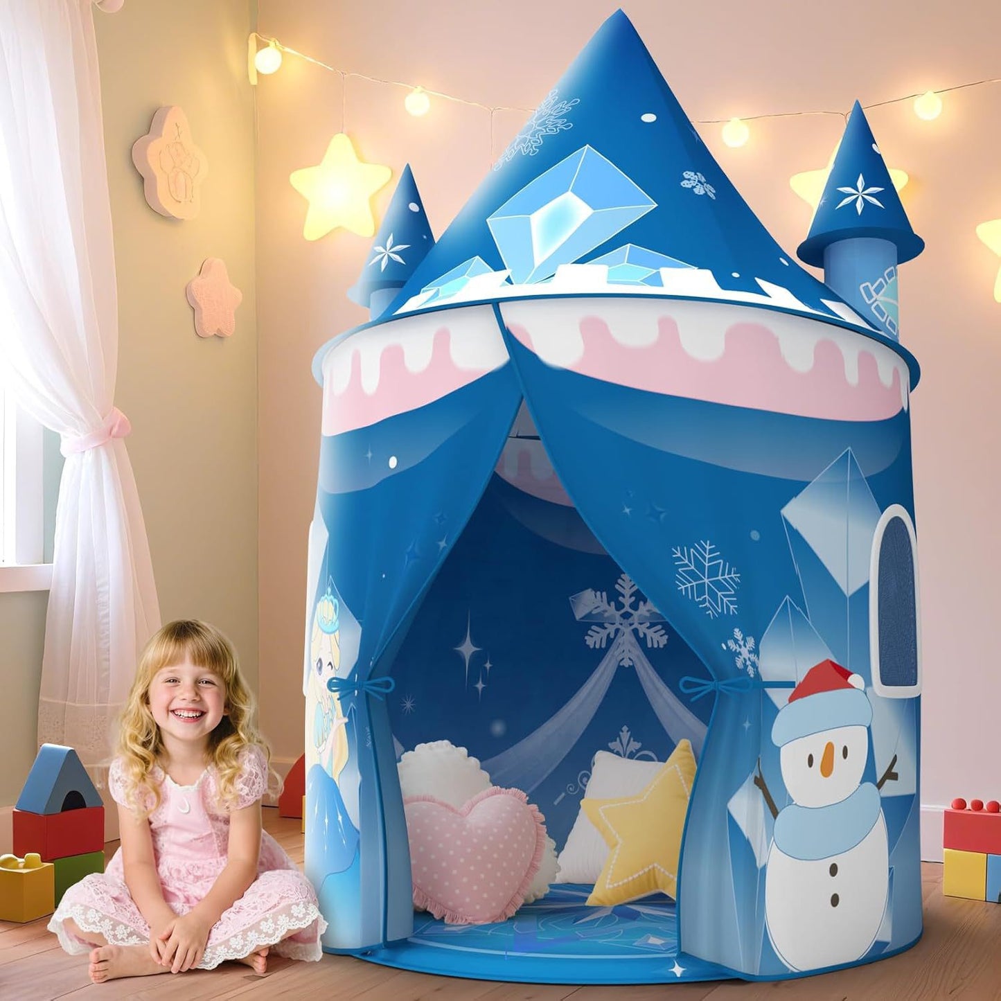 兒童室內城堡遊戲帳篷（冰雪藍 / 公主粉）Children's Magical Castle Playhouse