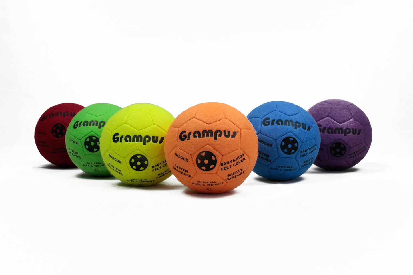 Grampus 六色室內軟絨足球（4 號 / 6 隻裝）Indoor Felt Soccer Balls Set of 6
