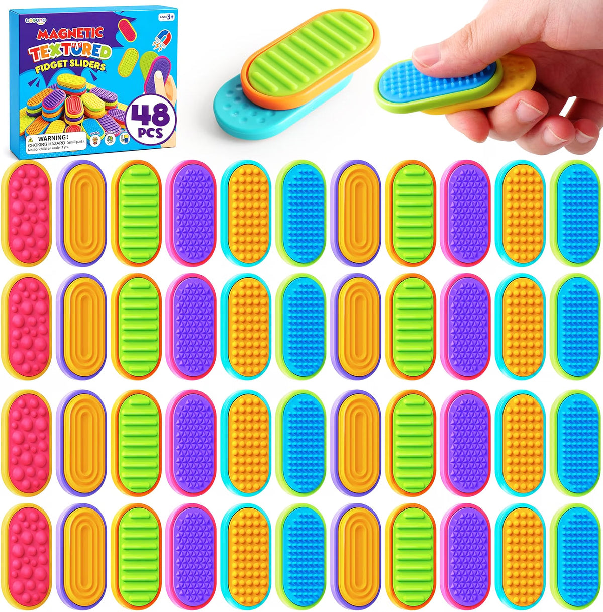 LESONG 磁吸滑動感統玩具 Magnetic Silicone Slider Fidget Toys - 6/18/48 Pack