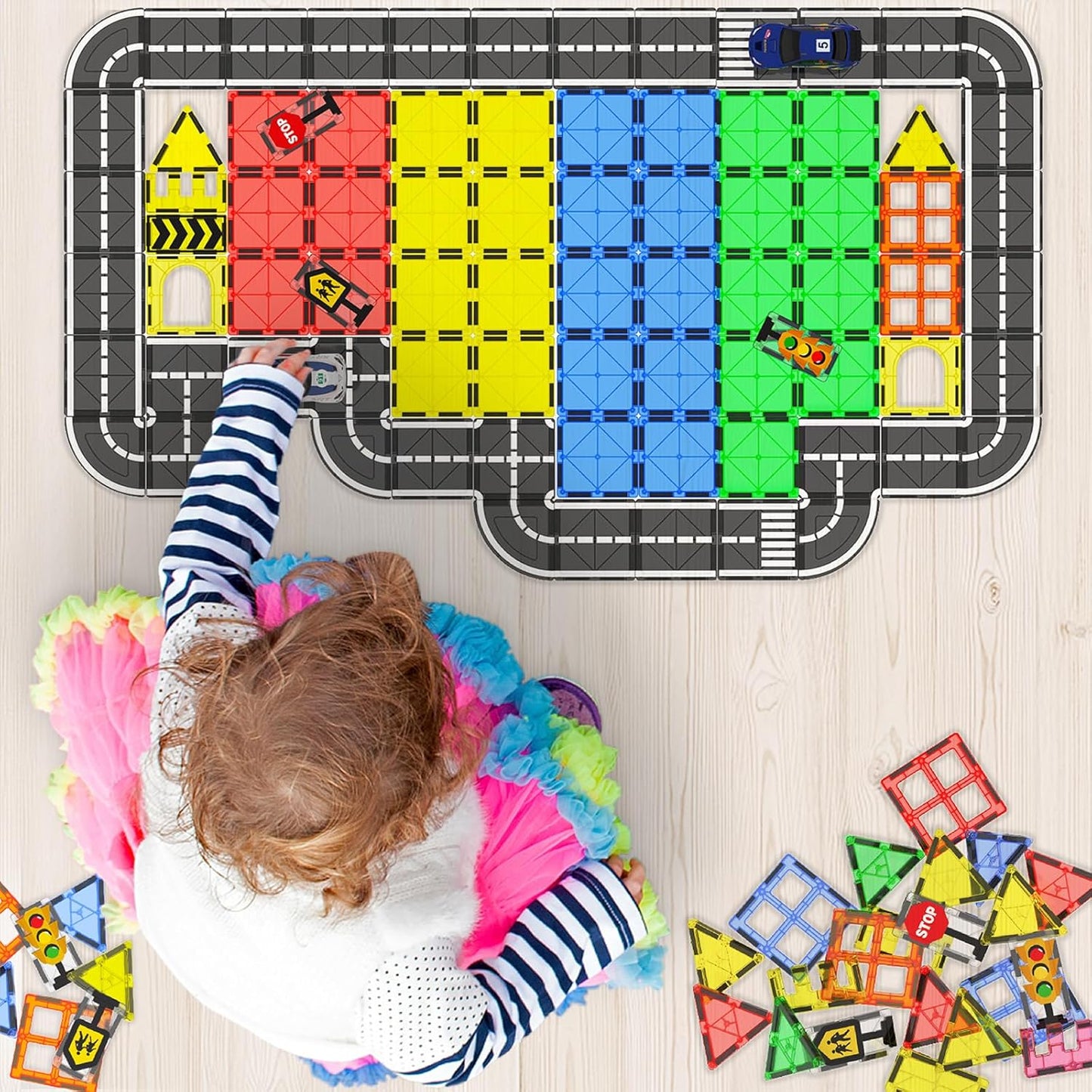 城市交通磁力片道路組 38件 Magnetic Road Tiles Set 38 PCS