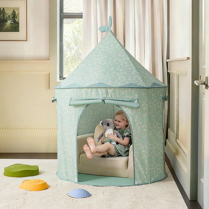 清新粉綠花卉兒童遊戲帳篷 Green Floral Play Tent for Kids - Portable Indoor Playhouse
