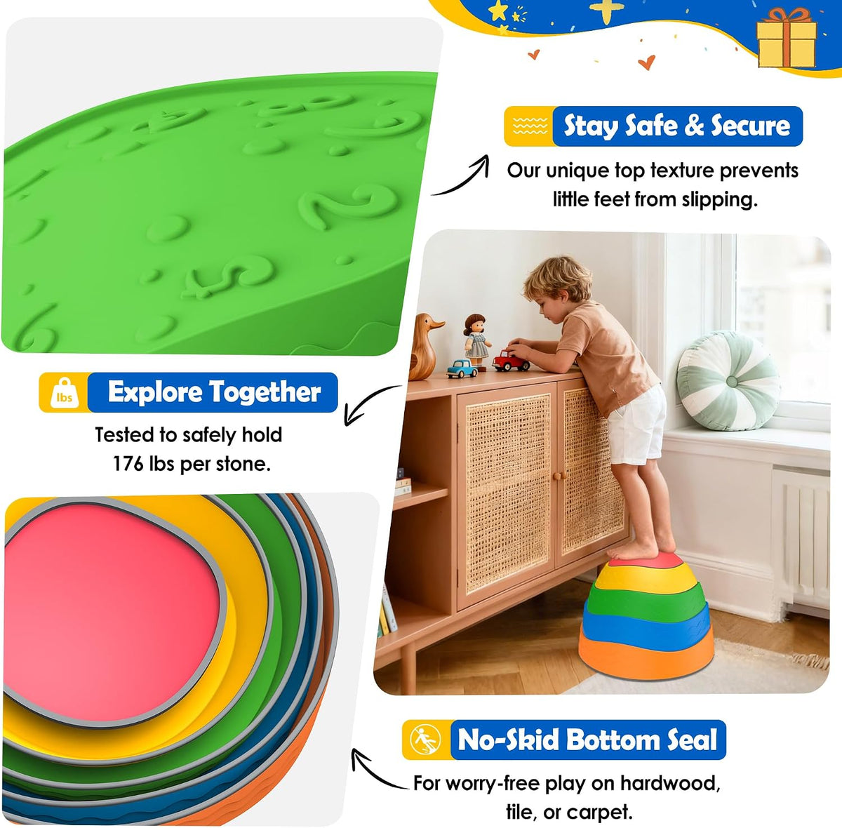 彩虹過河石 34×9cm（5件套）Rainbow Balance Stepping Stones