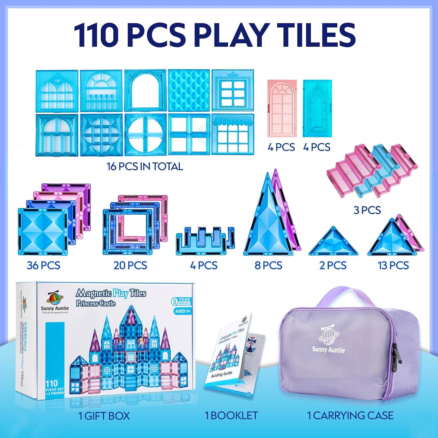 冰雪公主城堡磁力片 110件 Princess Castle Magnetic Tiles 110 PCS