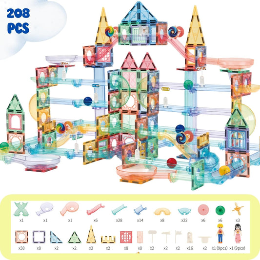 磁力軌道積木套裝 208片 Magnetic Tiles & Construction Blocks Set 208PCS