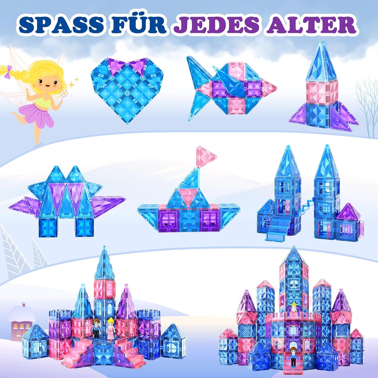 冰雪公主磁力片 102件城堡建造組 Ice Princess Magnetic Tiles 102pcs Castle Building Set