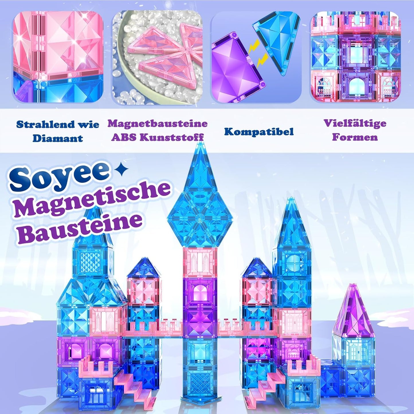 冰雪公主磁力片 102件城堡建造組 Ice Princess Magnetic Tiles 102pcs Castle Building Set