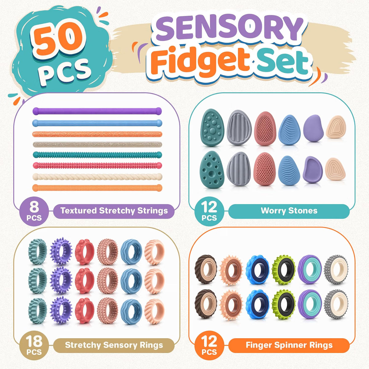 LESONG 感統減壓玩具組合套裝 50 Pack Sensory Fidget Set (4 Types)