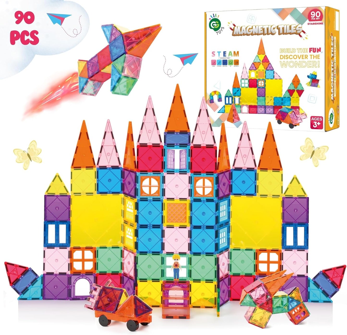 彩虹城堡磁力積木 90片 Rainbow Castle Magnetic Tiles 90PCS