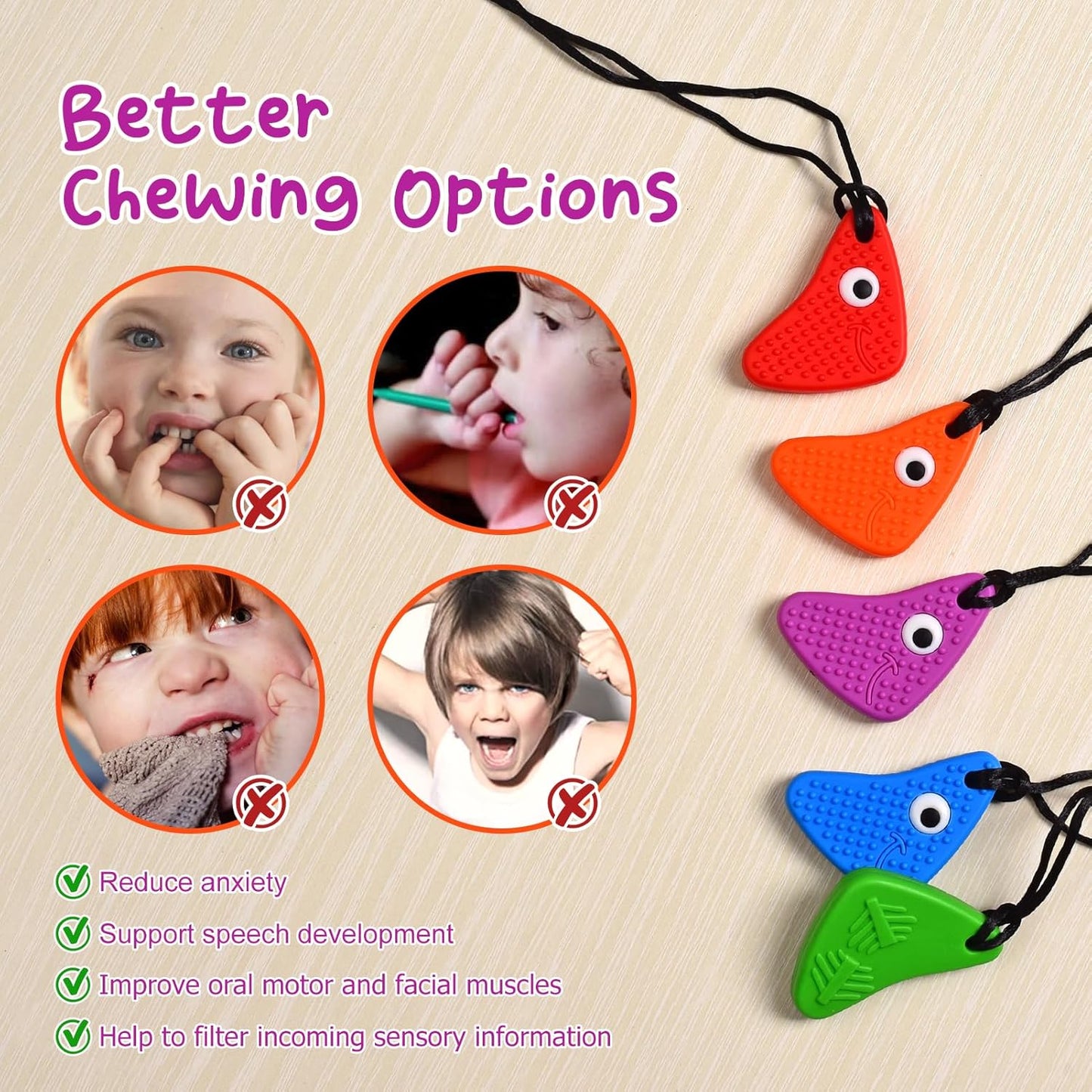 Seeway 感統咀嚼項鍊 5件組 Chew Necklaces – 5 Pack