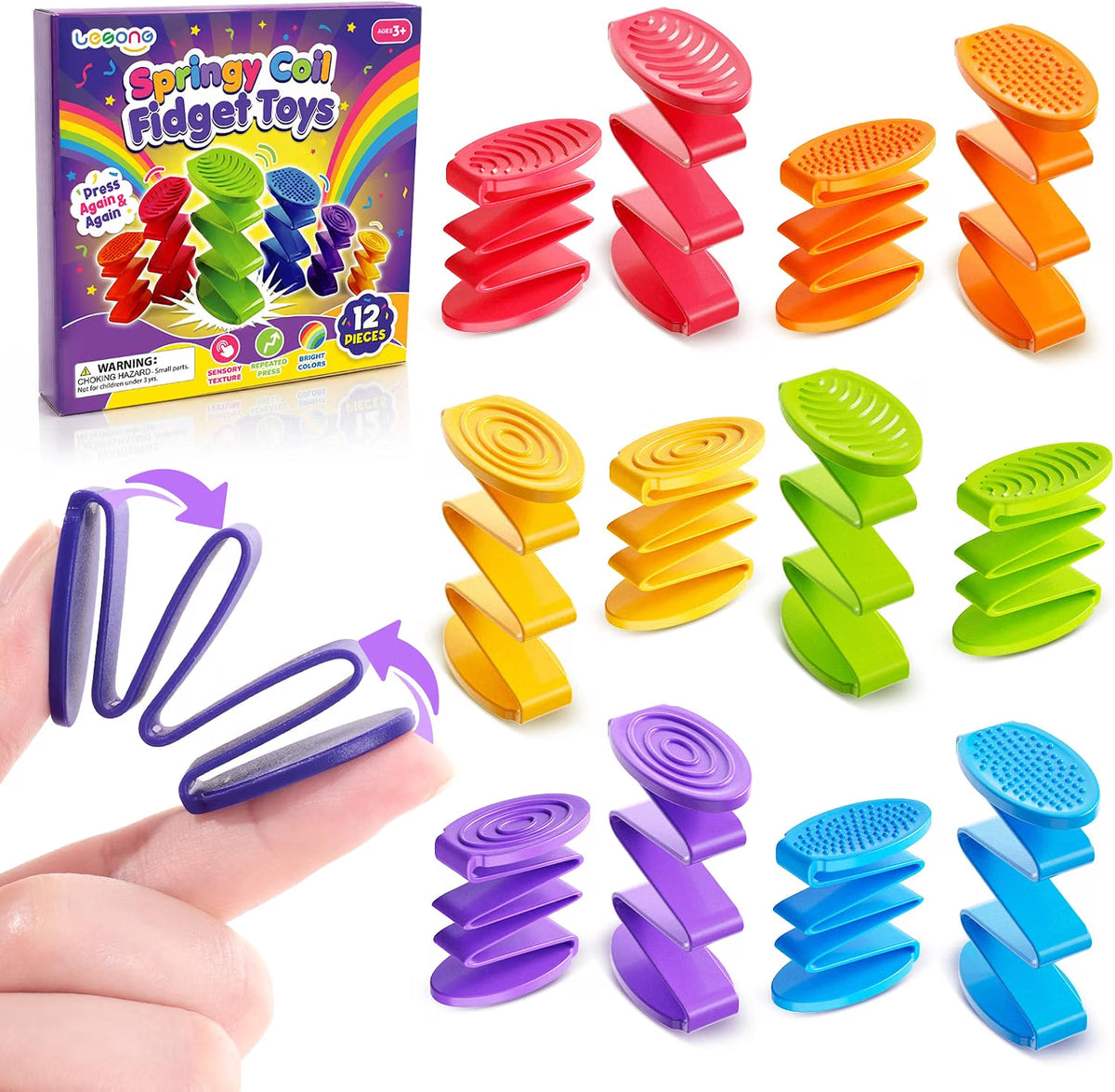 LESONG 彈簧指尖按壓玩具 Springy Coil Finger Fidget Toys (Pack of 12)