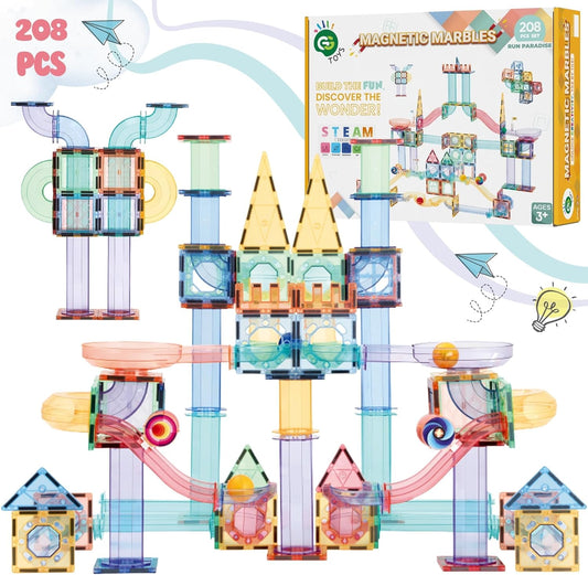 磁力軌道積木套裝 208片 Magnetic Tiles & Construction Blocks Set 208PCS
