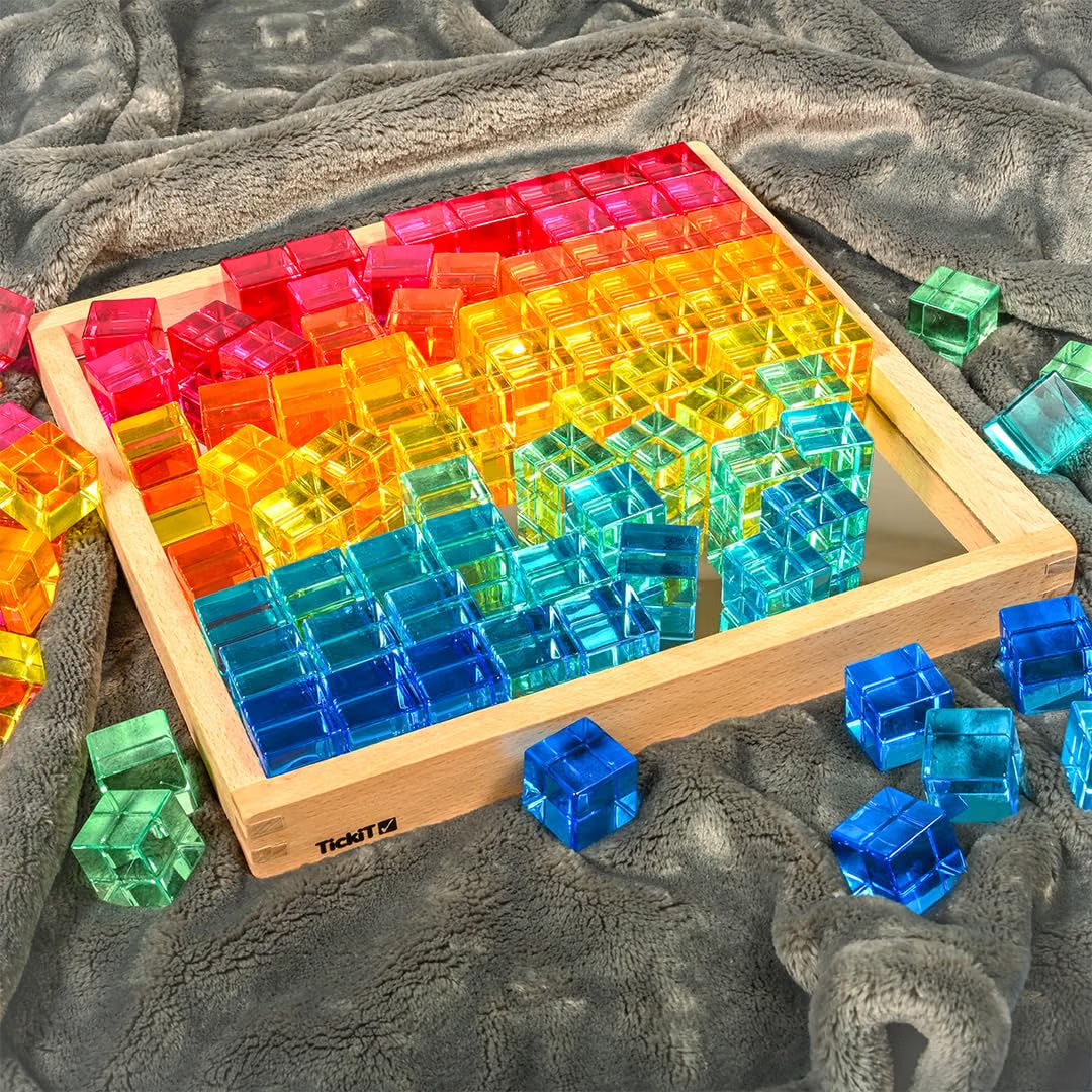 彩虹寶石方塊鏡面木托盤 Tickit Gem Cube Mirror Tray (100 Acrylic Cubes)