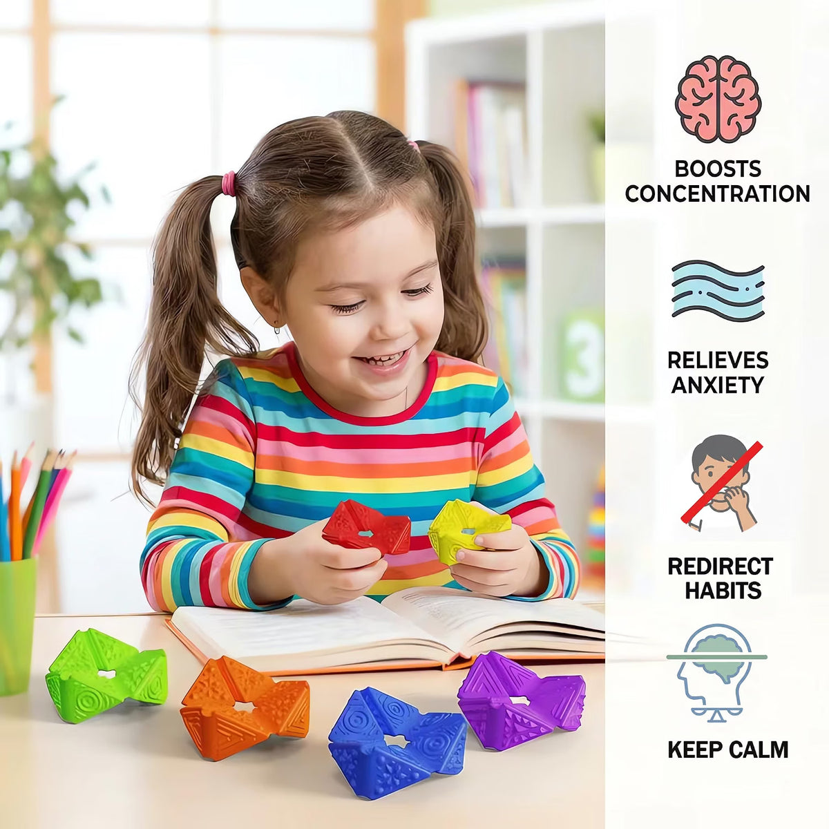 四面觸感翻轉方塊 矽膠感統減壓石 4-in-1 Textured Sensory Flip Cubes (Pack of 6)