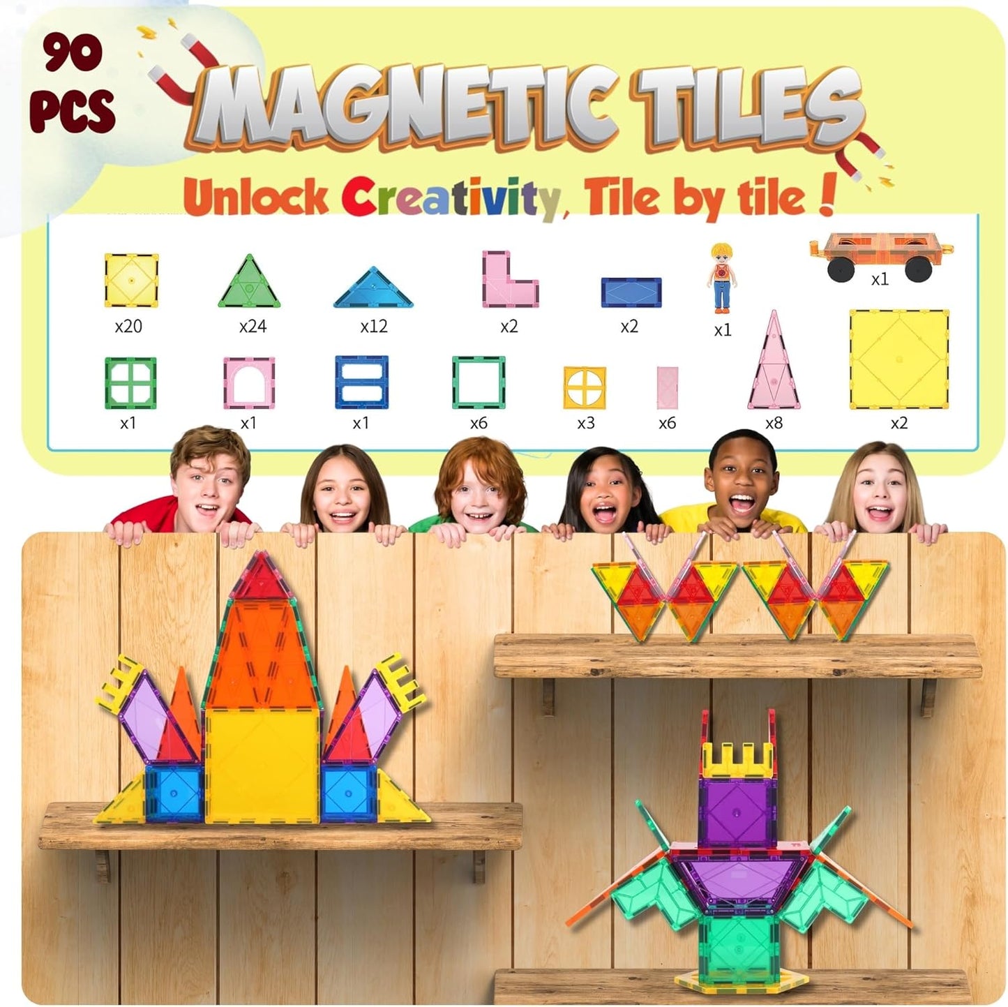 彩虹城堡磁力積木 90片 Rainbow Castle Magnetic Tiles 90PCS
