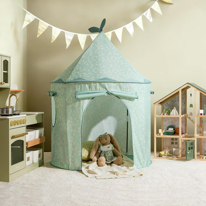 清新粉綠花卉兒童遊戲帳篷 Green Floral Play Tent for Kids - Portable Indoor Playhouse