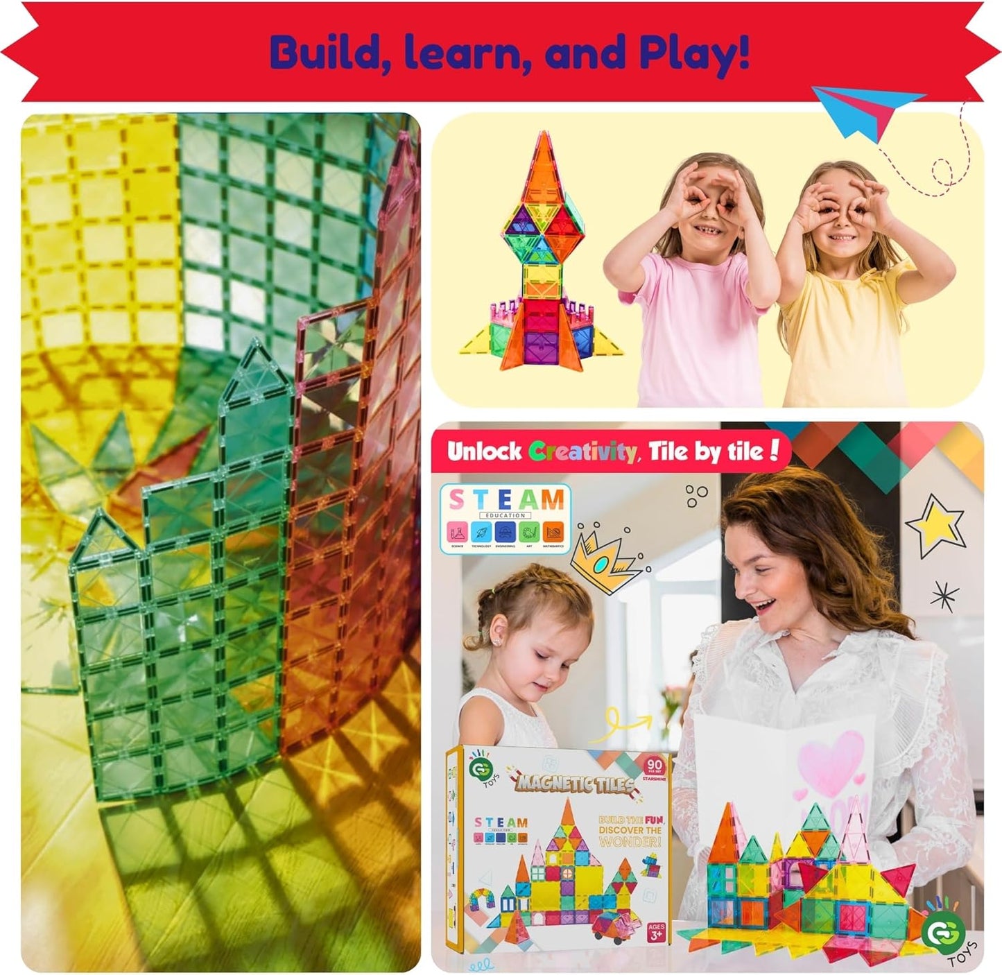 彩虹城堡磁力積木 90片 Rainbow Castle Magnetic Tiles 90PCS