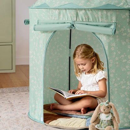清新粉綠花卉兒童遊戲帳篷 Green Floral Play Tent for Kids - Portable Indoor Playhouse