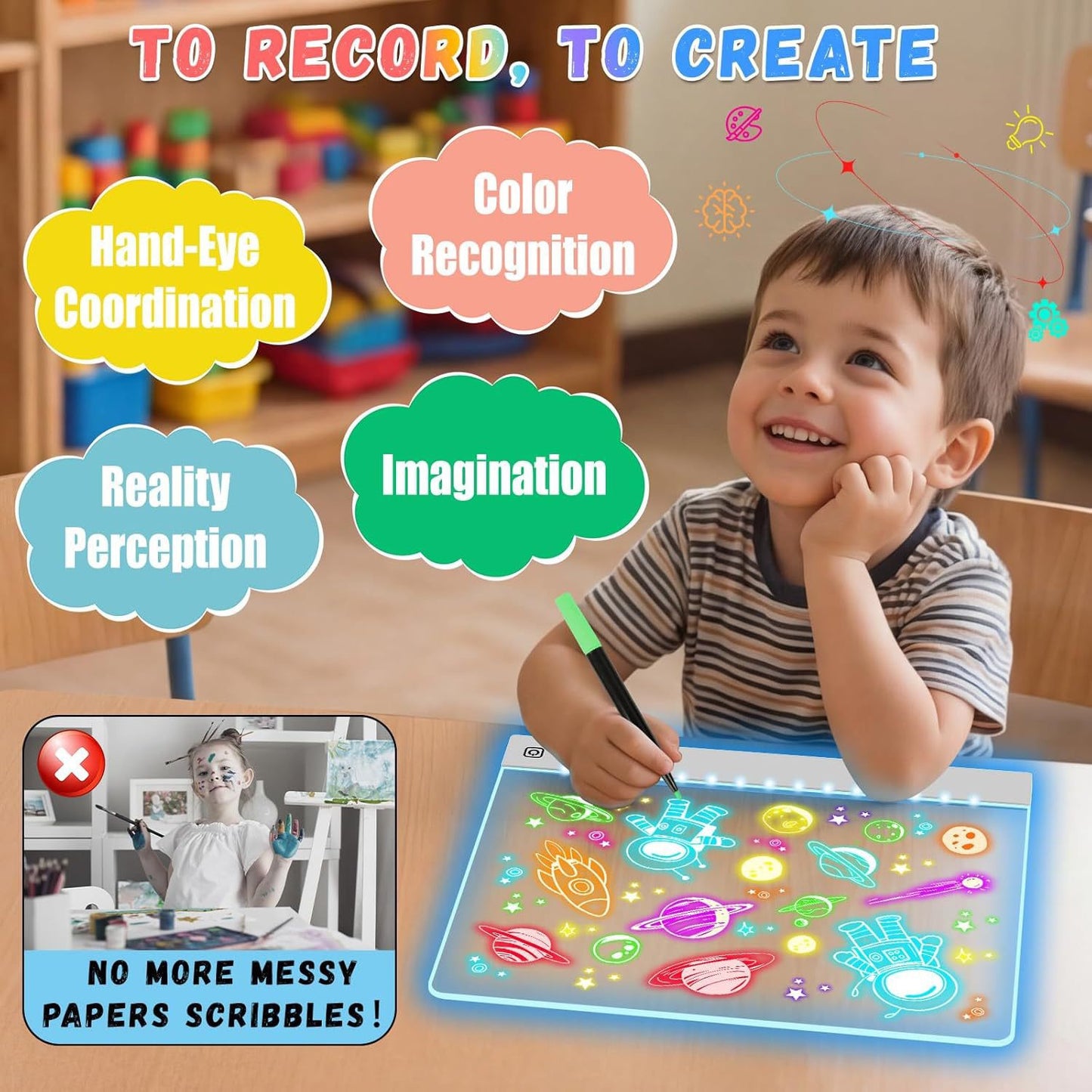 兒童 LED 充電式便攜發光畫板 (7色螢光) Kids LED Rechargeable Glow Drawing Board