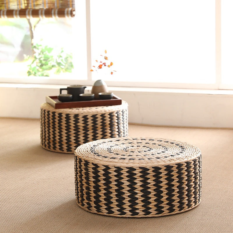 日式蒲草手工編織圓形蒲團 Handmade Natural Straw Woven Pouf