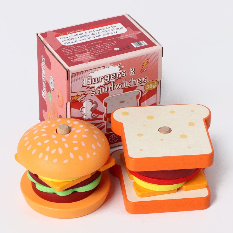 木質漢堡三明治堆疊玩具 Wooden Burger Sandwich Stacking Toy