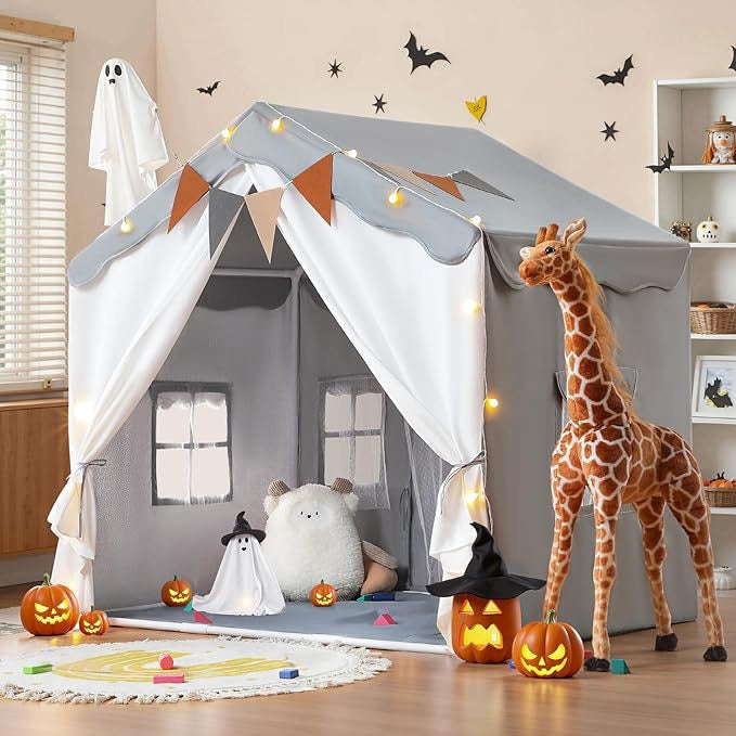 兒童雙門四窗小房子帳篷  2-in-1 Kids Play Tent with Padded Mat & Lights - Double Door Design