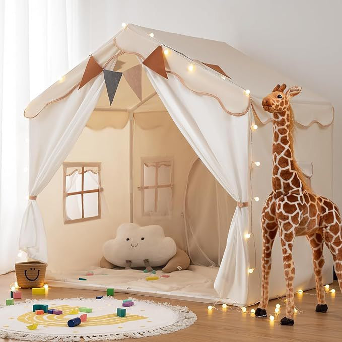 兒童雙門四窗小房子帳篷  2-in-1 Kids Play Tent with Padded Mat & Lights - Double Door Design