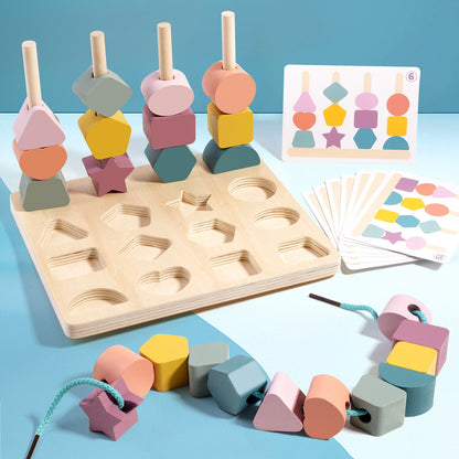 木質彩色穿珠堆疊玩具套裝 Wooden Color Sorting & Stacking Lacing Beads Toy