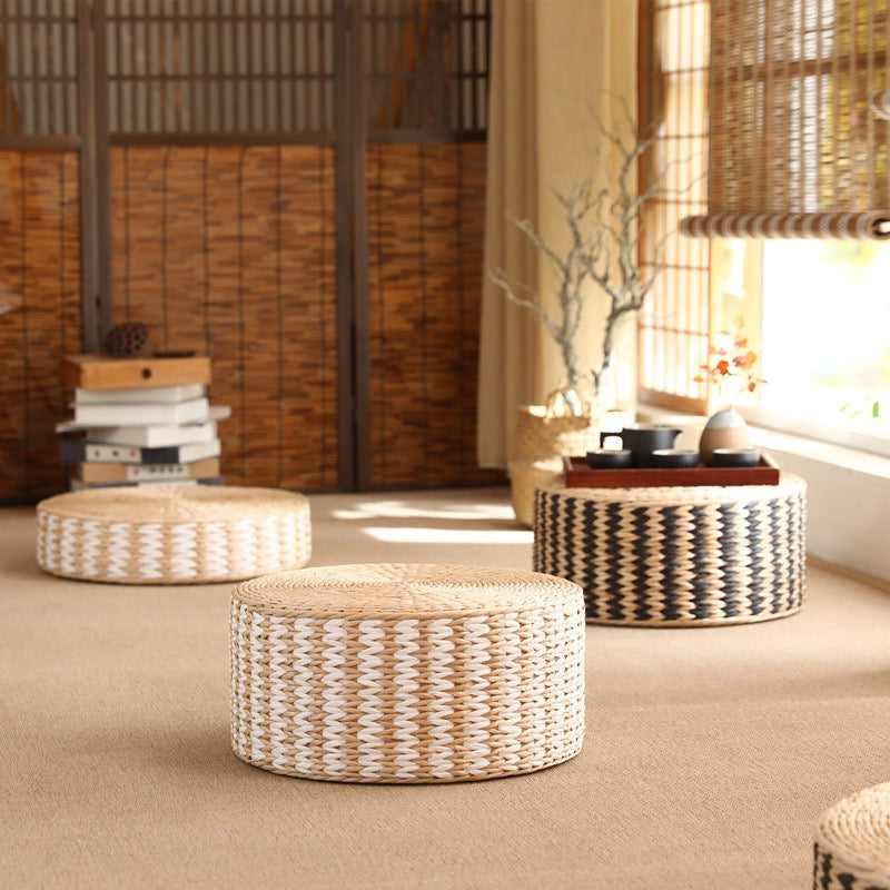 日式蒲草手工編織圓形蒲團 Handmade Natural Straw Woven Pouf