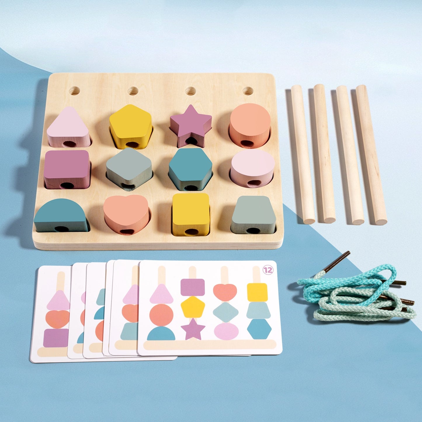 木質彩色穿珠堆疊玩具套裝 Wooden Color Sorting & Stacking Lacing Beads Toy