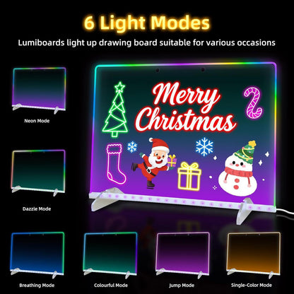 DIY 兒童 LED 螢光發光畫板 (可擦寫多色切換) Kids LED Glow Drawing Board