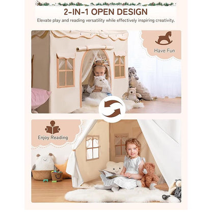 兒童雙門四窗小房子帳篷  2-in-1 Kids Play Tent with Padded Mat & Lights - Double Door Design
