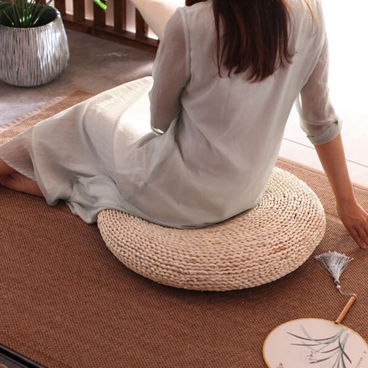 天然編織兒童圓形蒲草坐墊 (6件裝) Woven Round Straw Seat Cushion for Kids (Set of 6)