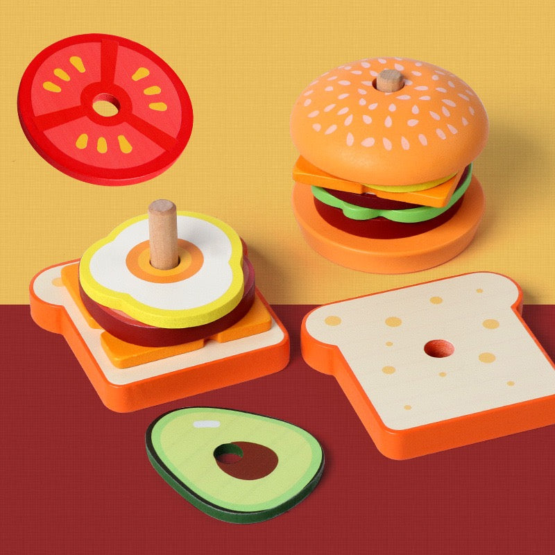 木質漢堡三明治堆疊玩具 Wooden Burger Sandwich Stacking Toy