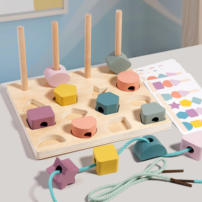 木質彩色穿珠堆疊玩具套裝 Wooden Color Sorting & Stacking Lacing Beads Toy