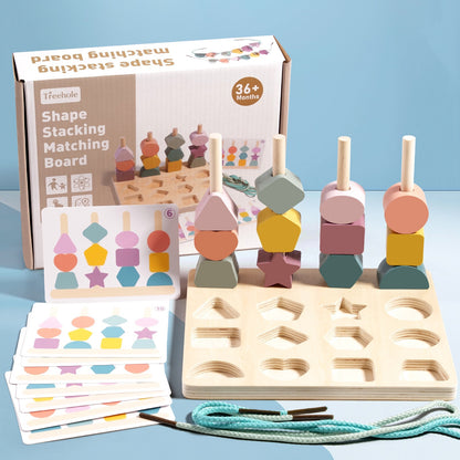 木質彩色穿珠堆疊玩具套裝 Wooden Color Sorting & Stacking Lacing Beads Toy