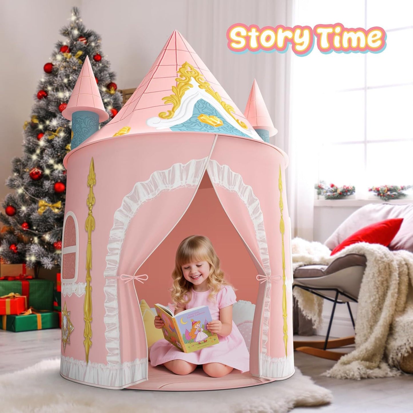 兒童室內城堡遊戲帳篷（冰雪藍 / 公主粉）Children's Magical Castle Playhouse