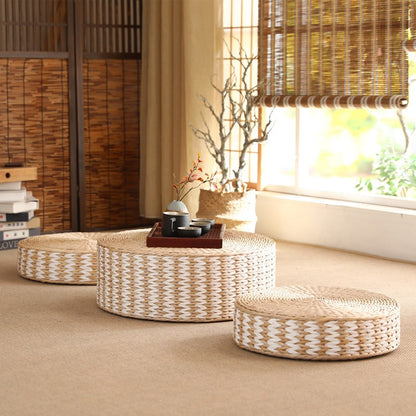 日式蒲草手工編織圓形蒲團 Handmade Natural Straw Woven Pouf