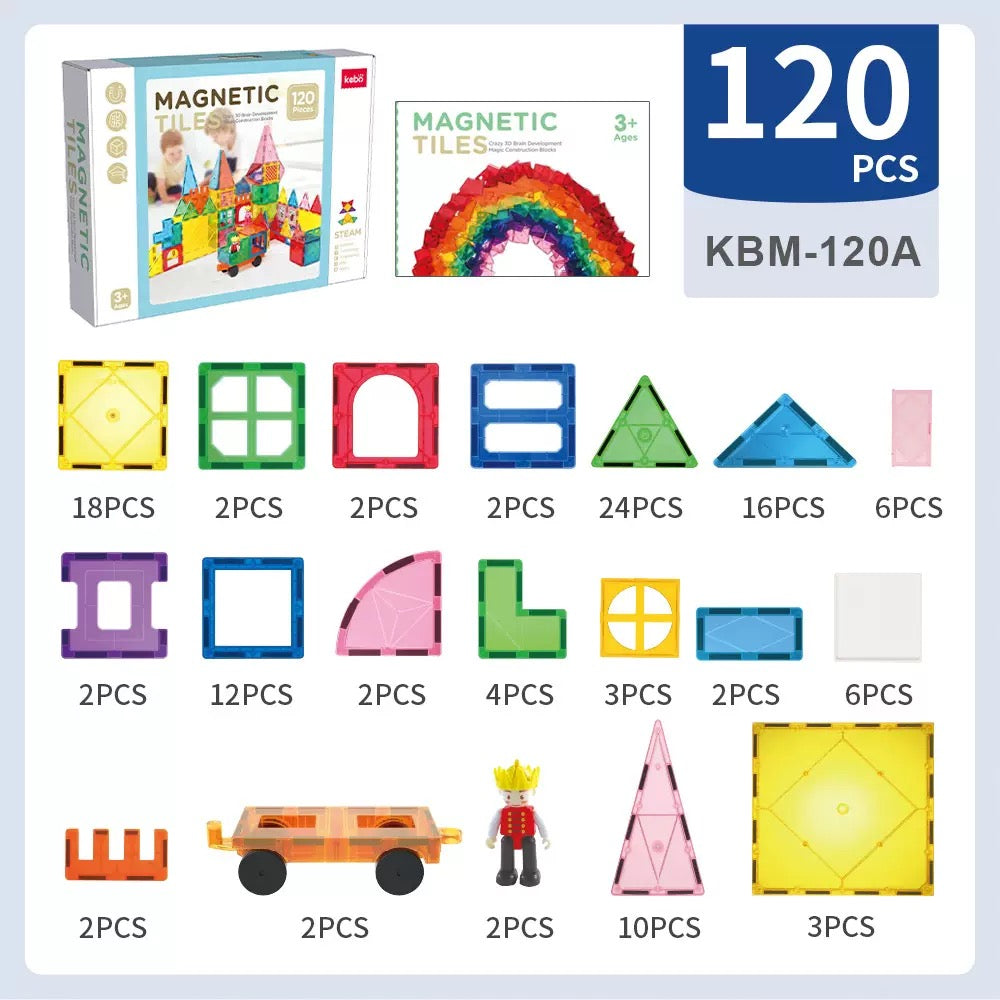 Kebo 透光彩窗磁力片益智幾何積木 120/150片 Magnetic Tiles Creative Building Block 120/150pcs