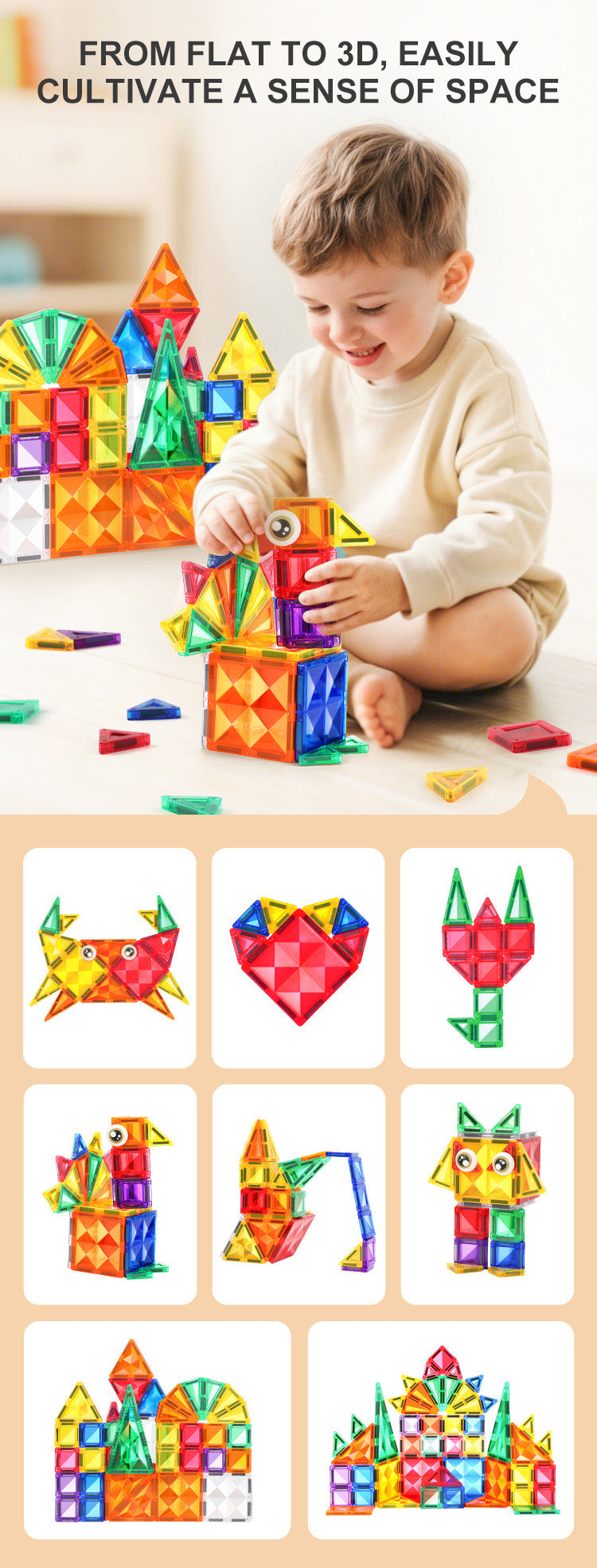Kebo 鑽石切面透光彩窗磁力片 60片 Diamond-Faceted Translucent Magnetic Tiles 60pcs